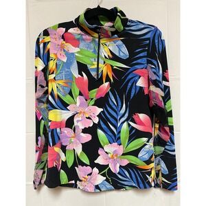 IBKUL Women's Tropical Floral Print Long Sleeve Quarter Zip Golf Top Size S NWOT